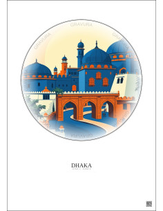 Affiche Dhaka – Poster illustration vintage – Dhaka | Gravura – Fond clair