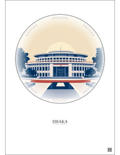 Affiche Dhaka – Poster illustration vintage – Jatiya Sangsad Bhaban | Gravura – Fond clair