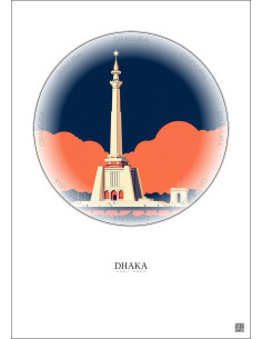 Affiche Dhaka – Poster illustration vintage – Shaheed Minar | Gravura – Fond clair