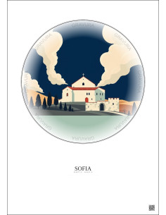 Affiche Sofia – Poster illustration vintage – Boyana Church | Gravura – Fond clair