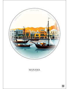 Affiche Manama – Poster illustration vintage – Manama | Gravura – Fond clair