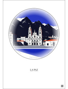 Affiche La Paz – Poster illustration vintage – Basilica Of San Francisco La Paz Bolivia | Gravura – Fond clair