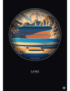 Affiche La Paz – Poster illustration vintage – Estadio Hernando Siles | Gravura – Fond foncé