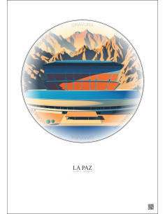 Affiche La Paz – Poster illustration vintage – Estadio Hernando Siles | Gravura – Fond clair