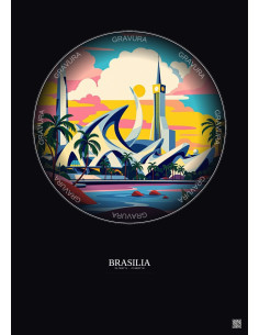 Affiche Brasilia – Poster illustration vintage – Brasilia | Gravura – Fond foncé