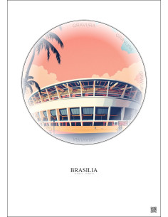 Affiche Brasilia – Poster illustration vintage – Estadio Nacional De Brasilia | Gravura – Fond clair