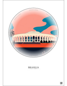 Affiche Brasilia – Poster illustration vintage – Palacio Do Planalto | Gravura – Fond clair