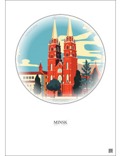 Affiche Minsk – Poster illustration vintage – Church Of Saints Simon And Helena | Gravura – Fond clair