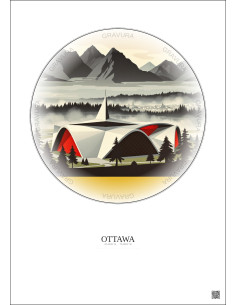 Affiche Ottawa – Poster illustration vintage – Canadian Tire Centre | Gravura – Fond clair