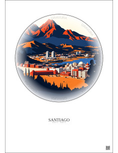 Affiche Santiago – Poster illustration vintage – Santiago | Gravura – Fond clair