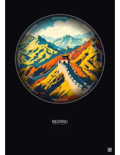 Affiche Beijing – Poster illustration vintage – Famous Viewpoint Of Beijing | Gravura – Fond foncé