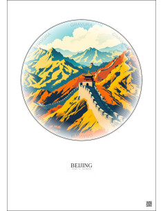 Affiche Beijing – Poster illustration vintage – Famous Viewpoint Of Beijing | Gravura – Fond clair