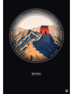 Affiche Beijing – Poster illustration vintage – Most Iconic Landmark Of Beijing | Gravura – Fond foncé