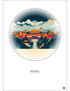 Affiche Beijing – Poster illustration vintage – Historic Old Town Of Beijing | Gravura – Fond clair