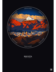 Affiche Bogota – Poster illustration vintage – Famous Viewpoint Of Bogota | Gravura – Fond foncé