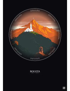 Affiche Bogota – Poster illustration vintage – Most Iconic Landmark Of Bogota | Gravura – Fond foncé
