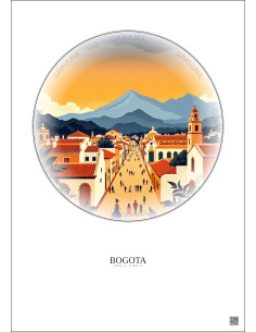 Affiche Bogota – Poster illustration vintage – Historic Old Town Of Bogota | Gravura – Fond clair