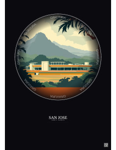 Affiche San Jose – Poster illustration vintage – Estadio Nacional De Costa Rica | Gravura – Fond foncé
