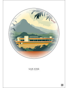 Affiche San Jose – Poster illustration vintage – Estadio Nacional De Costa Rica | Gravura – Fond clair