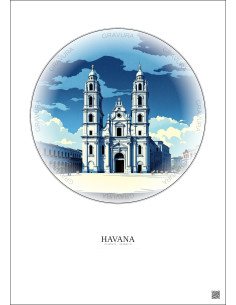 Affiche Havana – Poster illustration vintage – Havana Cathedral | Gravura – Fond clair