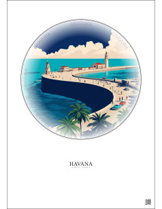 Affiche Havana – Poster illustration vintage – Malecon | Gravura – Fond clair