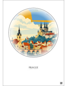 Affiche Prague – Poster illustration vintage – Historic Old Town Of Prague | Gravura – Fond clair