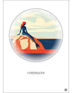 Affiche Copenhagen – Poster illustration vintage – Most Iconic Landmark Of Copenhagen | Gravura – Fond clair
