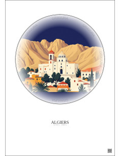 Affiche Algiers – Poster illustration vintage – Basilica Of Notre Dame D Afrique | Gravura – Fond clair