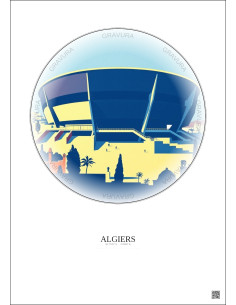 Affiche Algiers – Poster illustration vintage – Stade 5 Juillet 1962 | Gravura – Fond clair