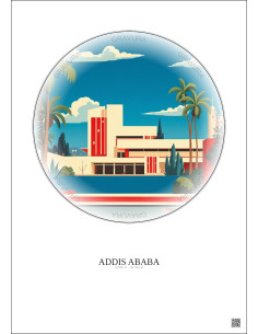 Affiche Addis Ababa – Poster illustration vintage – National Museum Of Ethiopia | Gravura – Fond clair