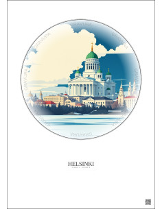 Affiche Helsinki – Poster illustration vintage – Helsinki Cathedral | Gravura – Fond clair