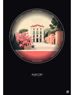 Affiche Ajaccio – Poster illustration vintage – Musee De La Maison Bonaparte | Gravura – Fond foncé