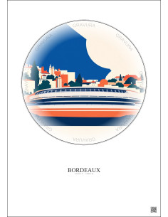 Affiche Bordeaux – Poster illustration vintage – Stade Atlantique | Gravura – Fond clair