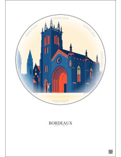 Affiche Bordeaux – Poster illustration vintage – Cathedrale Saint Andre De Bordeaux | Gravura – Fond clair