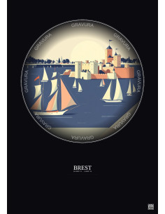 Affiche Brest – Poster illustration vintage – Brest | Gravura – Fond foncé