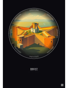 Affiche Brest – Poster illustration vintage – Brest Fortress | Gravura – Fond foncé