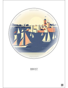 Affiche Brest – Poster illustration vintage – Brest | Gravura – Fond clair