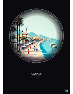 Affiche Cannes – Poster illustration vintage – Promenade De La Croisette | Gravura – Fond foncé