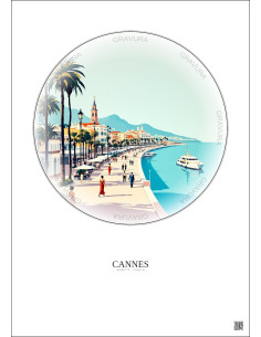 Affiche Cannes – Poster illustration vintage – Promenade De La Croisette | Gravura – Fond clair