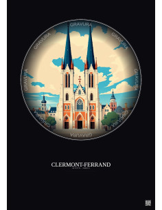 Affiche Clermont Ferrand – Poster illustration vintage – Cathedrale Notre Dame De L Assomption De Clermont Ferrand | Gravura – F