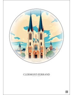 Affiche Clermont Ferrand – Poster illustration vintage – Cathedrale Notre Dame De L Assomption De Clermont Ferrand | Gravura – F
