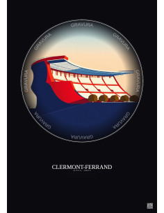 Affiche Clermont Ferrand – Poster illustration vintage – Stade Gabriel Montpied | Gravura – Fond foncé