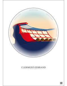 Affiche Clermont Ferrand – Poster illustration vintage – Stade Gabriel Montpied | Gravura – Fond clair