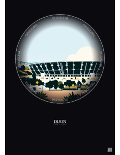 Affiche Dijon – Poster illustration vintage – Stade Gaston Gerard | Gravura – Fond foncé