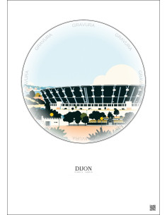 Affiche Dijon – Poster illustration vintage – Stade Gaston Gerard | Gravura – Fond clair