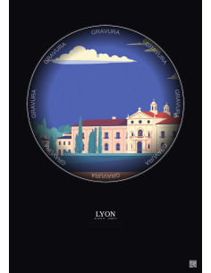 Affiche Lyon – Poster illustration vintage – Museum Of Fine Arts Of Lyon | Gravura – Fond foncé