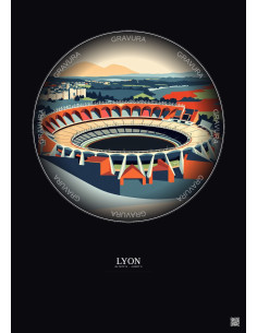 Affiche Lyon – Poster illustration vintage – Stade De Gerland | Gravura – Fond foncé