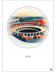 Affiche Lyon – Poster illustration vintage – Stade De Gerland | Gravura – Fond clair