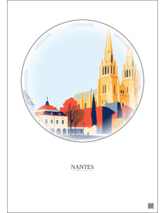 Affiche Nantes – Poster illustration vintage – Cathedrale Saint Pierre Et Saint Paul | Gravura – Fond clair