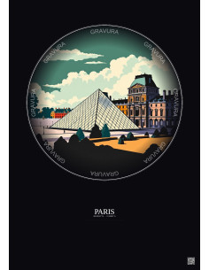 Affiche Paris – Poster illustration vintage – Louvre Museum | Gravura – Fond foncé